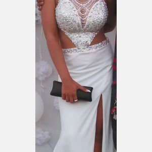 Jovani Size 4 White Silk  Gown Formal Sequin Strap